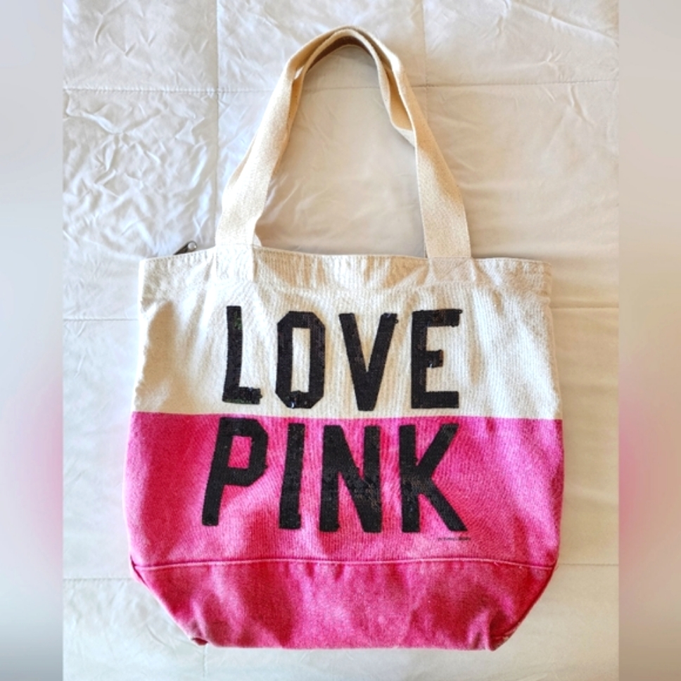 Vtg Victoria's Secret Pink Canvas Zip Tote